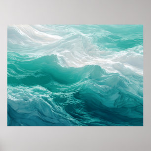 Poster Vagues océaniques sarcelle abstraites