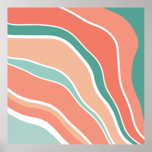 Poster Vagues rétro - Orange et vert
