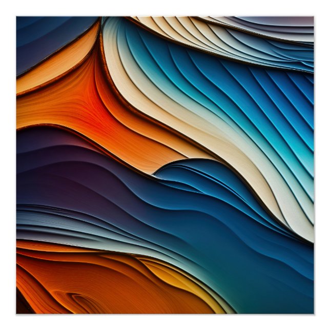 Poster Vagues Turquoises et orange Abstraites (Devant)