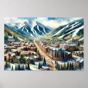 Poster Vail Colorado Famous Travel Places aquarelle