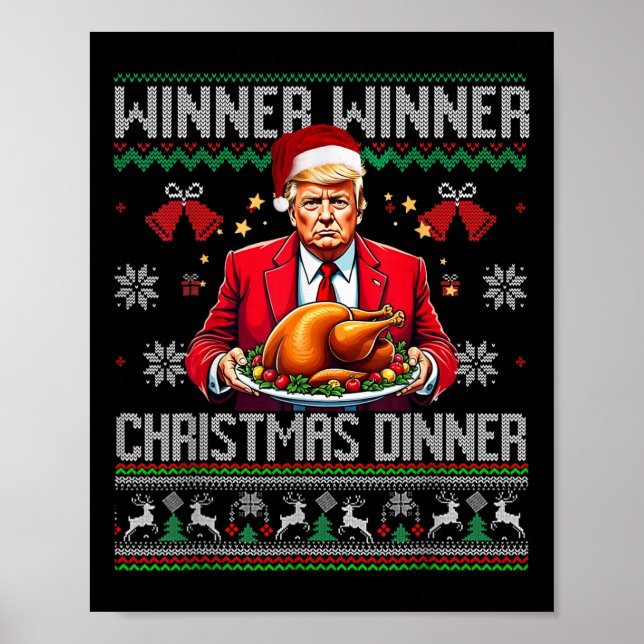 Poster Vainqueur du dîner de Noël Père Noël Trump Ugly Sw (Devant)