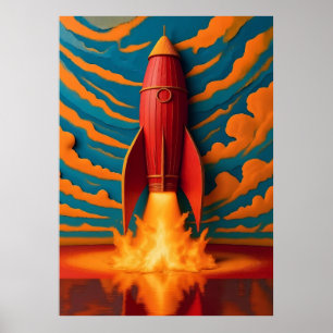 Poster Vaisseau spatial : Inspiré des années 50