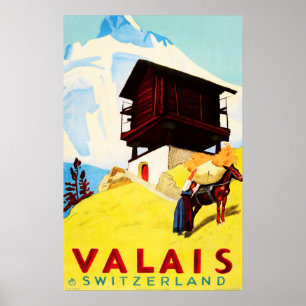Poster VALAIS Switzerland Alpine Resorts Travel Tourism