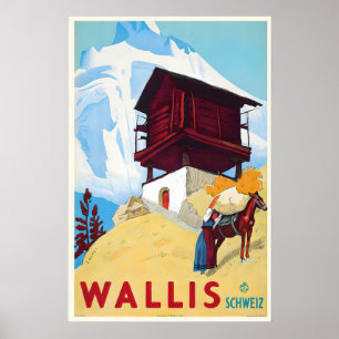 Poster Valais Wallis Alpes suisses Suisse Vintage