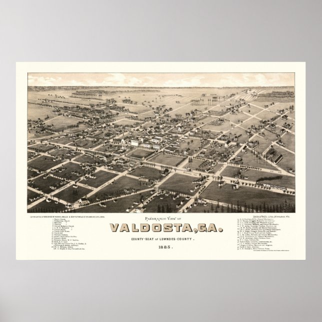 Poster Valdosta, GA Carte panoramique - 1885 (Devant)
