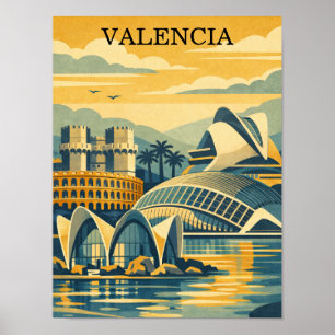 Poster Valence Espagne Vintage - Minimaliste Coloré