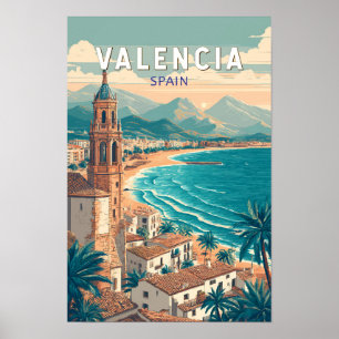 Poster Valencia Espagne Illustration Voyage Art Vintage