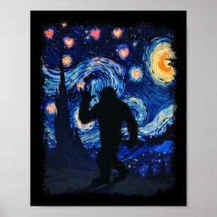 Poster Valentin Van Gogh Nuit étoilée Bigfoot Sasquatch 