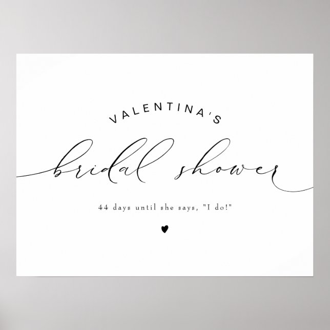 Poster VALENTINA Modern Elegant Script Fête des mariées (Devant)