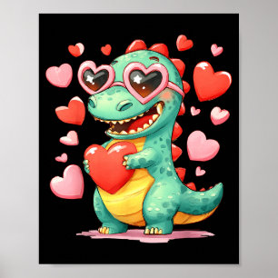 Poster Valentine Dinosaure Trex Tenant Coeur Fille Soleil