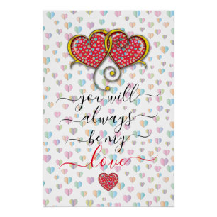 Poster Valentine Élégant Coeurs Interverrouillés Design