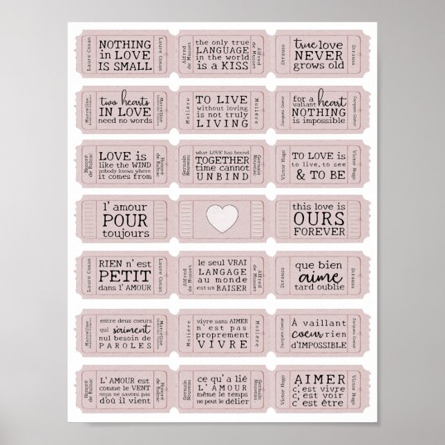 Poster Valentine French Love Citation Billets imprimables (Devant)