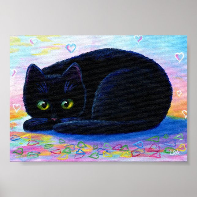 Poster Valentine Hearts Black Cat Art (Devant)