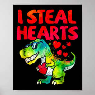 Poster Valentine je vole des coeurs Trex Dino Enfant en b
