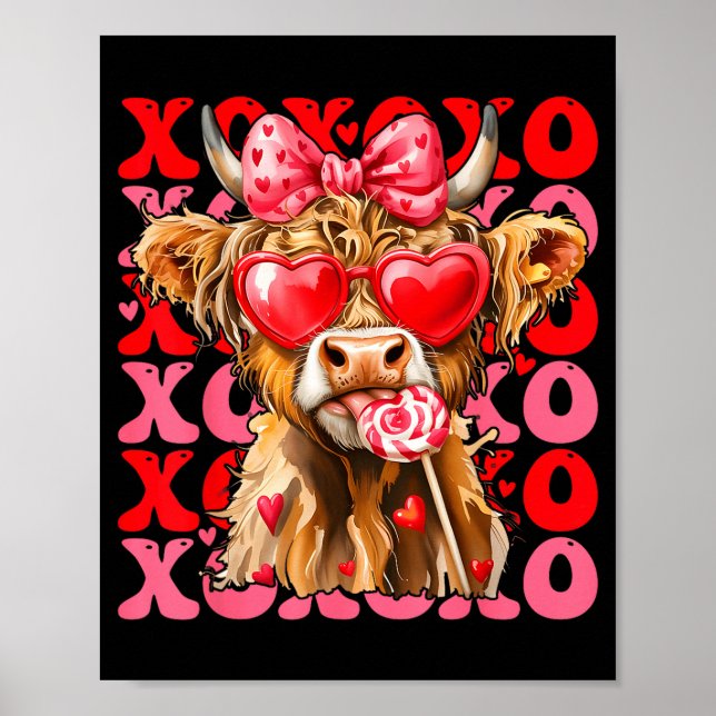Poster Valentine Xoxo Highland Cow Cute Coquette Bow West (Devant)