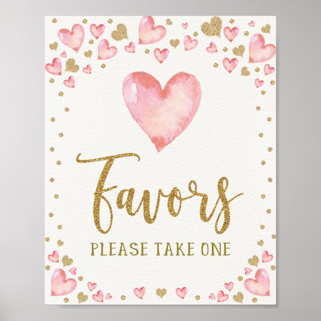 Poster Valentines Anniversaire Faveurs Pink Gold Hearts D (Devant)