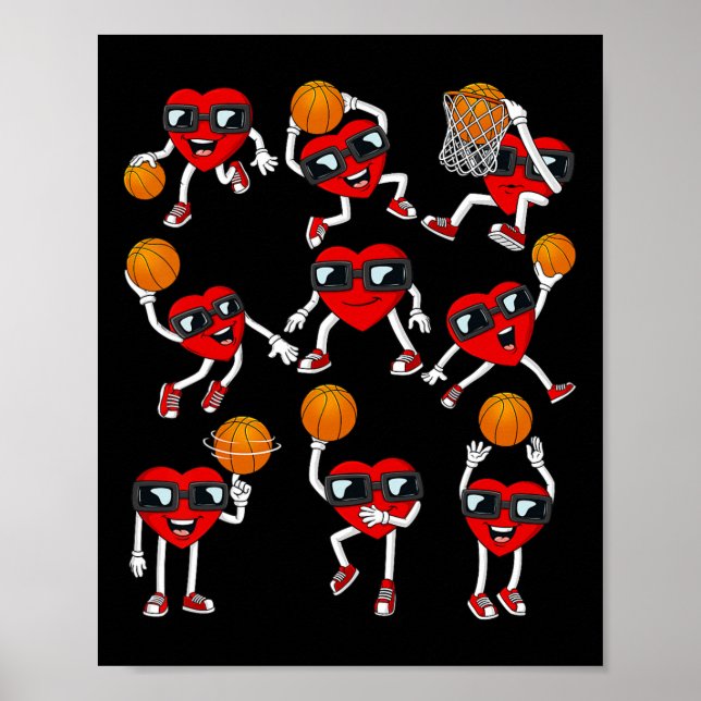 Poster Valentines Day Basketball Heart Dunking Dribbling (Devant)