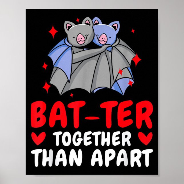 Poster Valentine's Day Cuddling Cute Bats Couple Bat Vale (Devant)