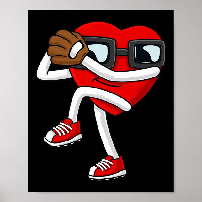 Poster Valentines Day Heart Baseball Pitcher Fun Boys Gir (Devant)