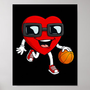 Poster Valentines Day Heart Dribbling Basketball Boys Gir