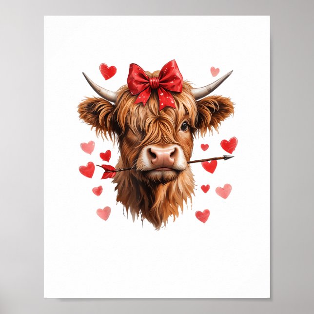 Poster Valentines Day Highland Coeurs amusants Vallée (Devant)