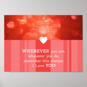 Poster Valentines Day Love You Red Bokeh Hearts