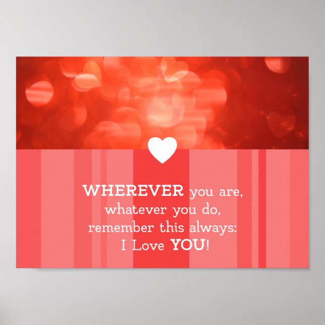 Poster Valentines Day Love You Red Bokeh Hearts (Devant)