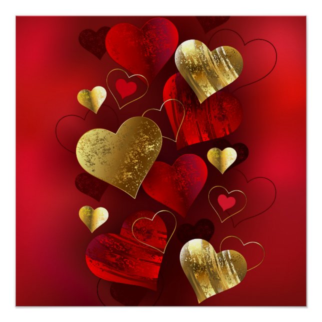 Poster Valentines dorées et rouges (Devant)