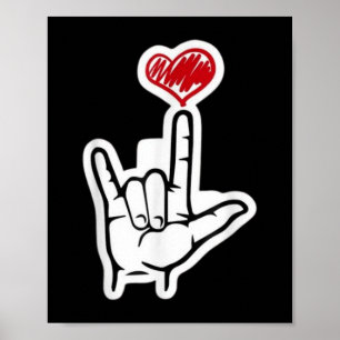 Poster Valentines I Love You Main Sign Asl Heart mignonne