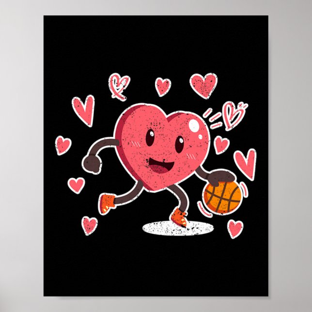 Poster Valentines Jour Coeur Dunking Joueur de basket-bal (Devant)