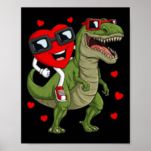Poster Valentines Jour Coeur équitation Dinosaur T Rex Fu