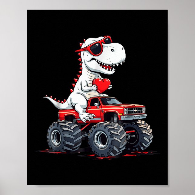 Poster Valentines Jour Dinosaure Monster Camion Avec Coeu (Devant)