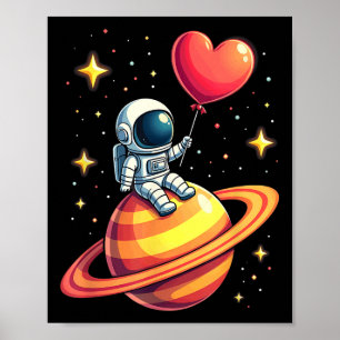 Poster Valentines Jour Espace Astronaut Coeur ballon