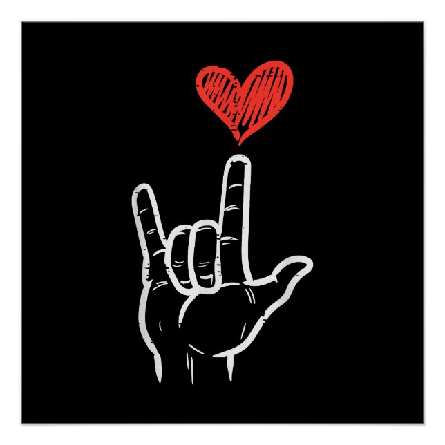 Poster Valentines Jour I Love You Main Sign ASL Heart Wom (Devant)