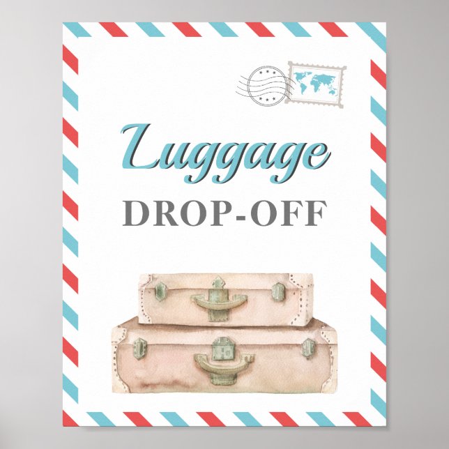 Poster Valise Cadeaux Cartes Table Avion Bleu Rouge (Devant)