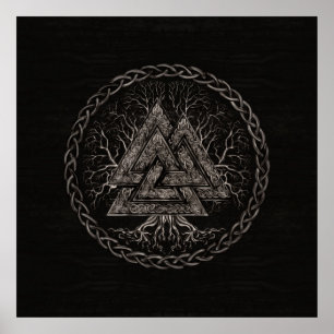 Poster Valknut and Tree of Life Yggrdrasil