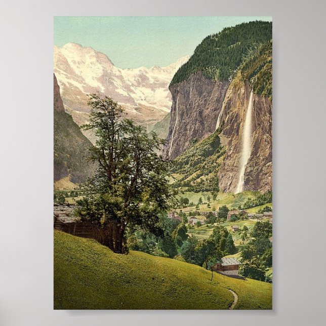 Poster Vallée de Lauterbrunnen avec cascade de Staubbach, (Devant)