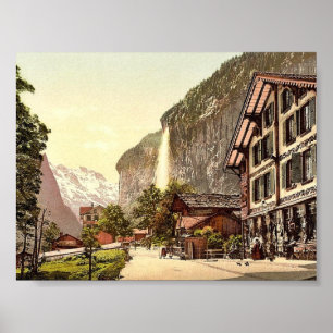 Poster Vallée de Lauterbrunnen, vue sur la rue avec Staub