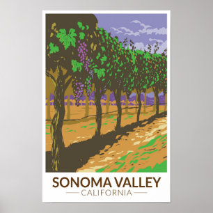 Poster Vallée de Sonoma Californie Voyage Vignoble Vintag