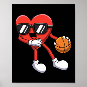 Poster Vallentines amusantes Jour Coeur Jouer Basketball 