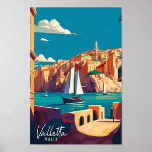 Poster Valletta Malte Art illustration de voyage vintage