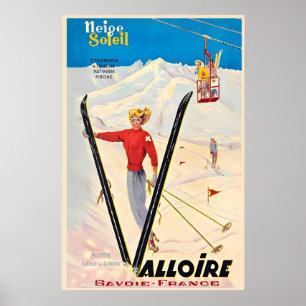Poster Valloire Valmeinier France Vintage Montagnes Alpes