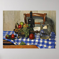 Vallotton : Vie morte avec nappe de chèque bleu