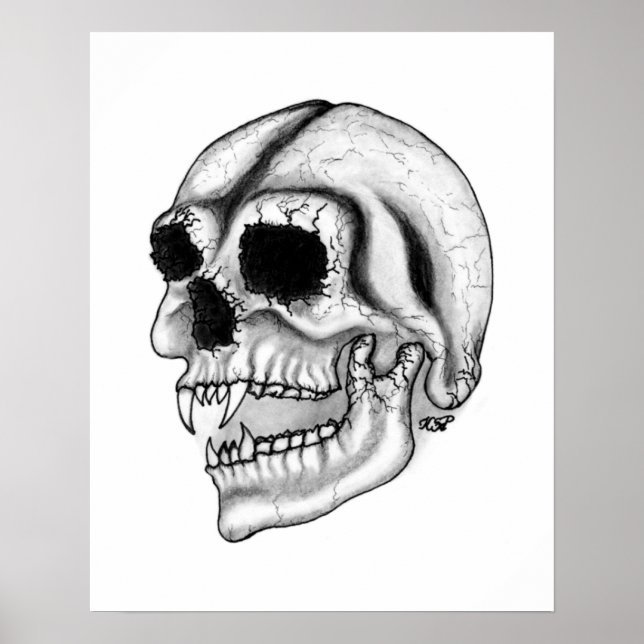 Poster Vampir crâne noir et blanc (Devant)