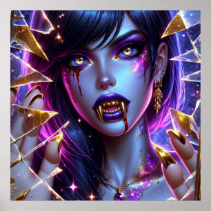 Poster Vampire avec des crocs en or Ai Art