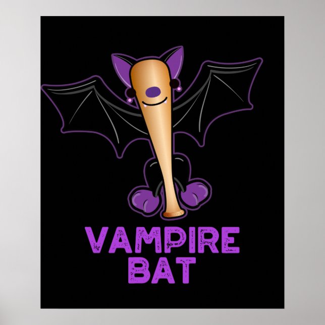 Poster Vampire Bat Funny Baseball Pun Dark BG (Devant)