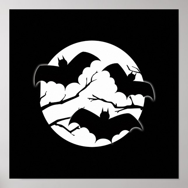 Poster Vampire Bats Arbres Silhouette Pleine lune Hallowe (Devant)