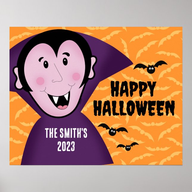 Poster Vampire Dracula Bats Enfants Joli Halloween (Devant)