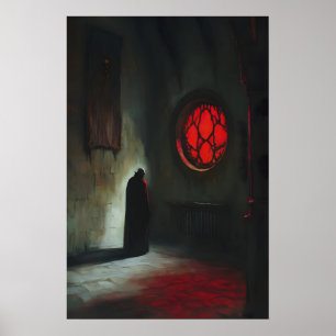 Poster Vampire voilé Dracula sous la lumière rouge de l'h