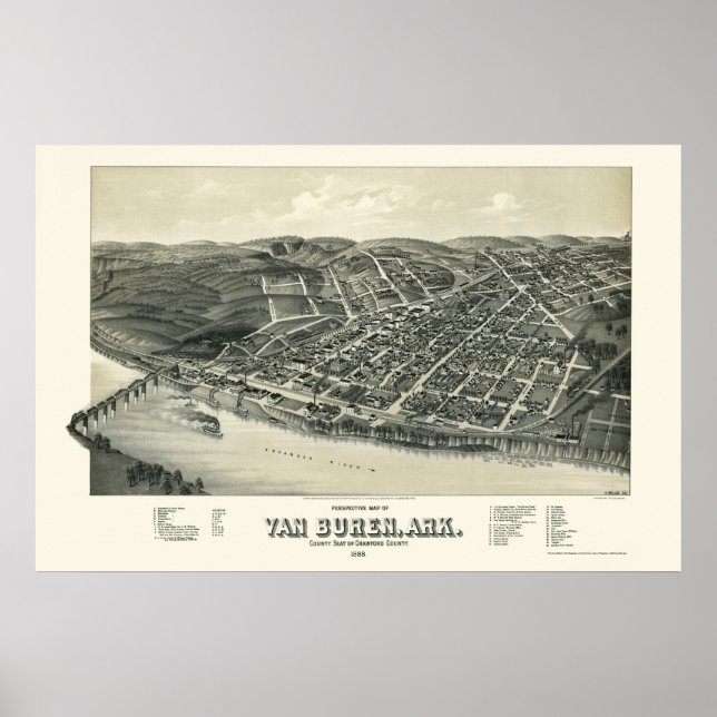 Poster Van Buren, AR Carte panoramique - 1888 (Devant)